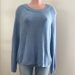 Tahari Blue Crew Neck Sweater with Ribbed Texture
